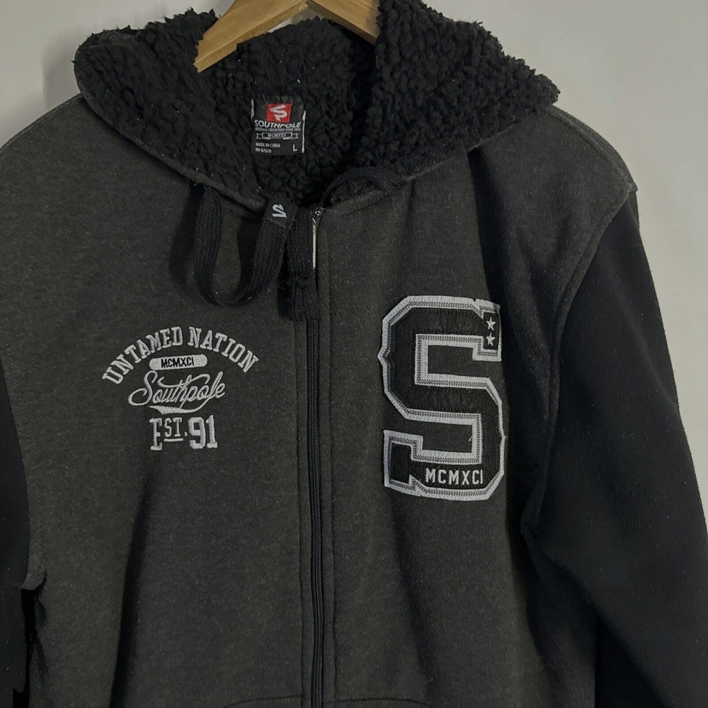 South Pole Hoodie Mens Large Black Zip Up Hooded Sweatshirt Insulated Jacket